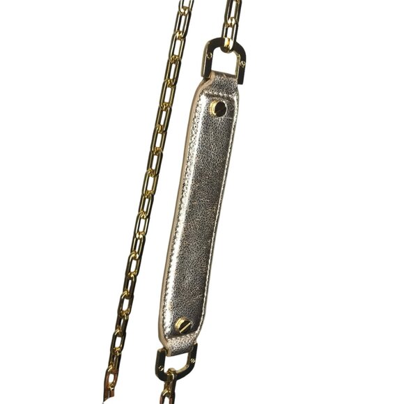 TORY BURCH - Distressed Metallic Gold Leather Mini Chain Clutch/ Crossbody Purse - Picture 11 of 16